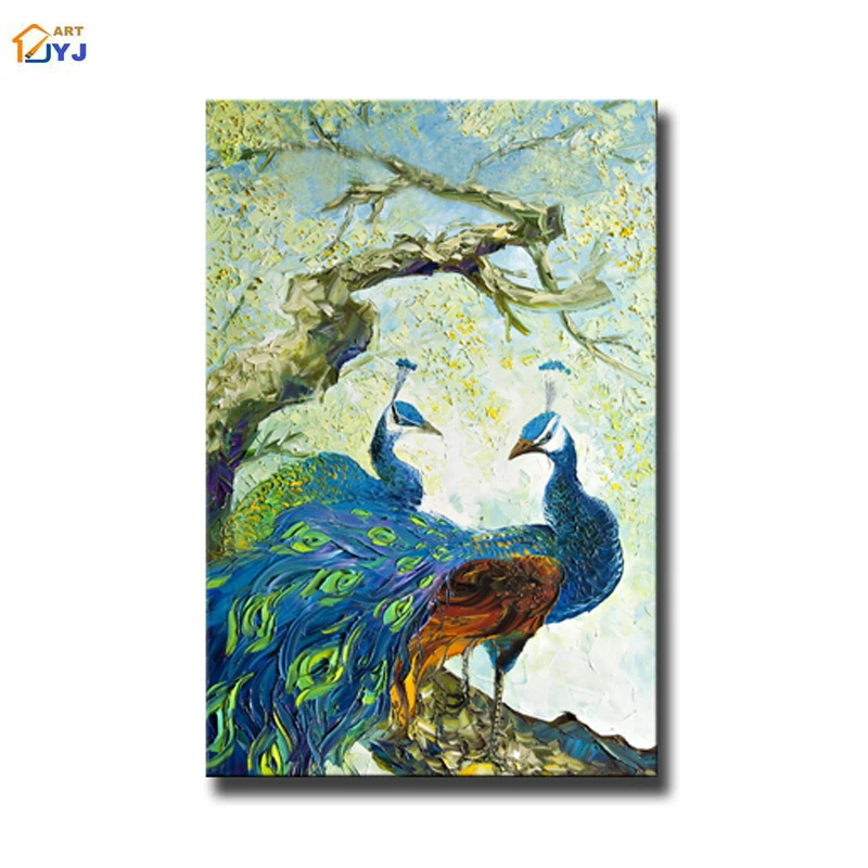 Turquoise Peacock Wall Art Picture Handpainted Modern ...