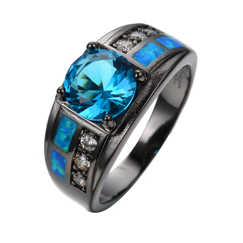 Men Womrn Vintage Light Blue Jewelry Blue Fire Opal Wedding Zircon Ring 