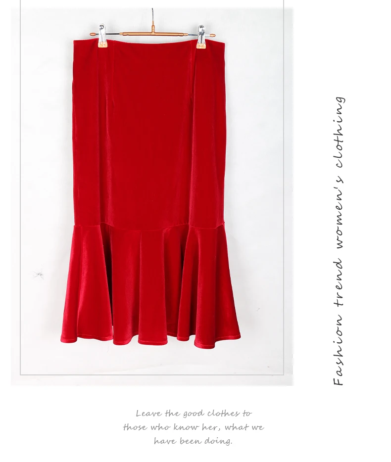 Nerazzurri, бархатная Женская юбка с высокой талией,, черная, красная юбка миди размера плюс, 4xl, 5xl, 6xl, элегантная облегающая длинная теплая юбка-Русалка
