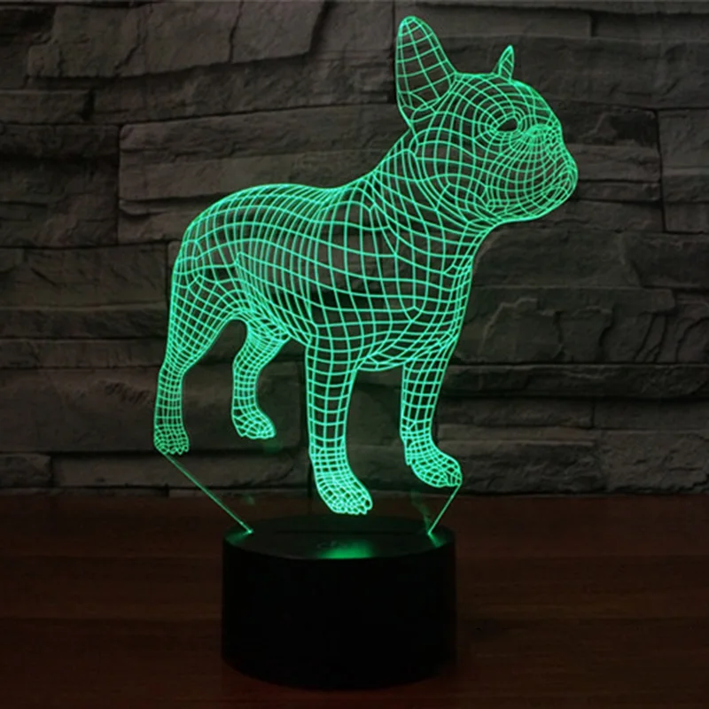 

1pc French bulldog 3D lights colorful touch LED visual lights USB battery dual-use models Hologram Decor Lamp Table Desk