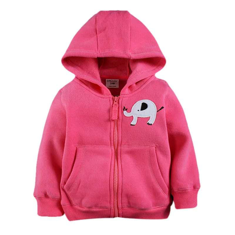 

Little Maven New Spring Autumn Girls Warm Rose Cute Cartoon Fleece Cotton Hooded Children Solid Coat Kids Outwear
