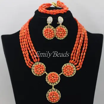 

Fantastic African Coral Beads Jewelry Sets Nigerian Wedding African Costume Indian Bridal Necklace Set Free Shipping CJ454