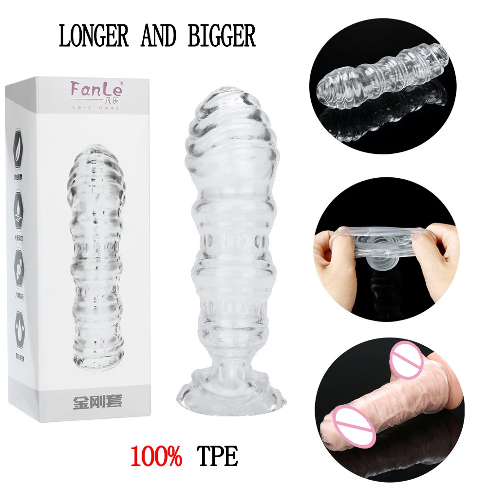 

New Delay Crystal Penis Sleeve Textured Extension Reusable Penis Condom For Couple Ring Sex Products Adult Sex Toys for Men