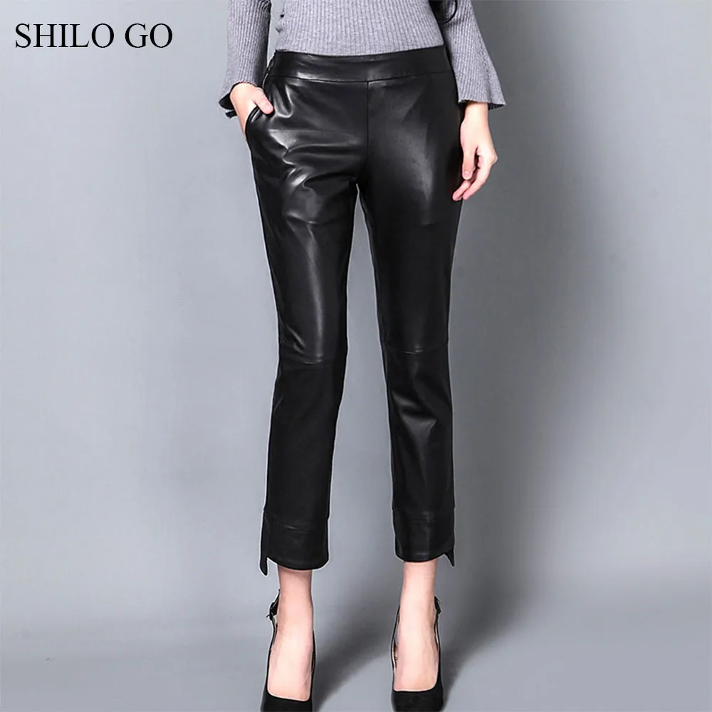 SHILO GO Leather Pants Womens Spring Fashion sheepskin genuine leather Pants lady office OL concise high waist pencil pants