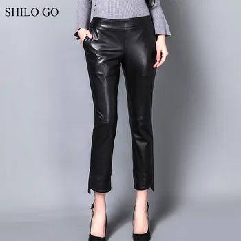 

SHILO GO Leather Pants Womens Spring Fashion sheepskin genuine leather Pants lady office OL concise high waist pencil pants