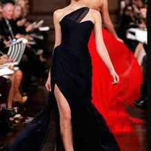 На заказ новые сексуальные черные шифоновые платья знаменитостей на одно плечо с разрезом и поясом vestido de Festa