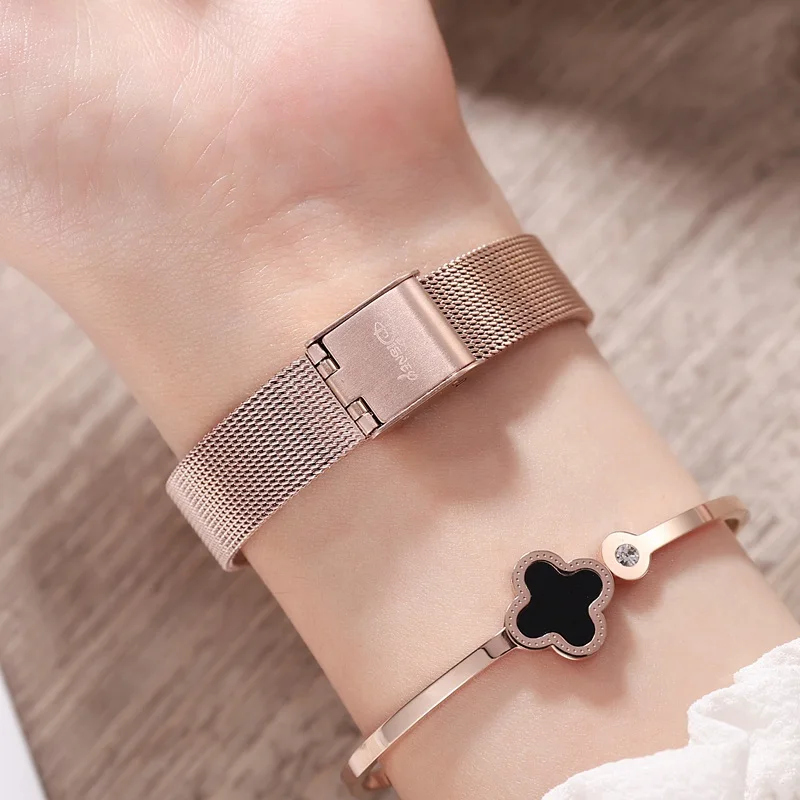 Disney Mickey Mouse Ladies Stainless Steel Mesh Band Quartz Waterproof Watch Women's Rhinestone Luxury Gift Gold Wristwatch New Disney Mickey Mouse Ladies Stainless Steel Mesh Band Quartz Waterproof Watch Women's Rhinestone Luxury Gift Gold Wristwatch New