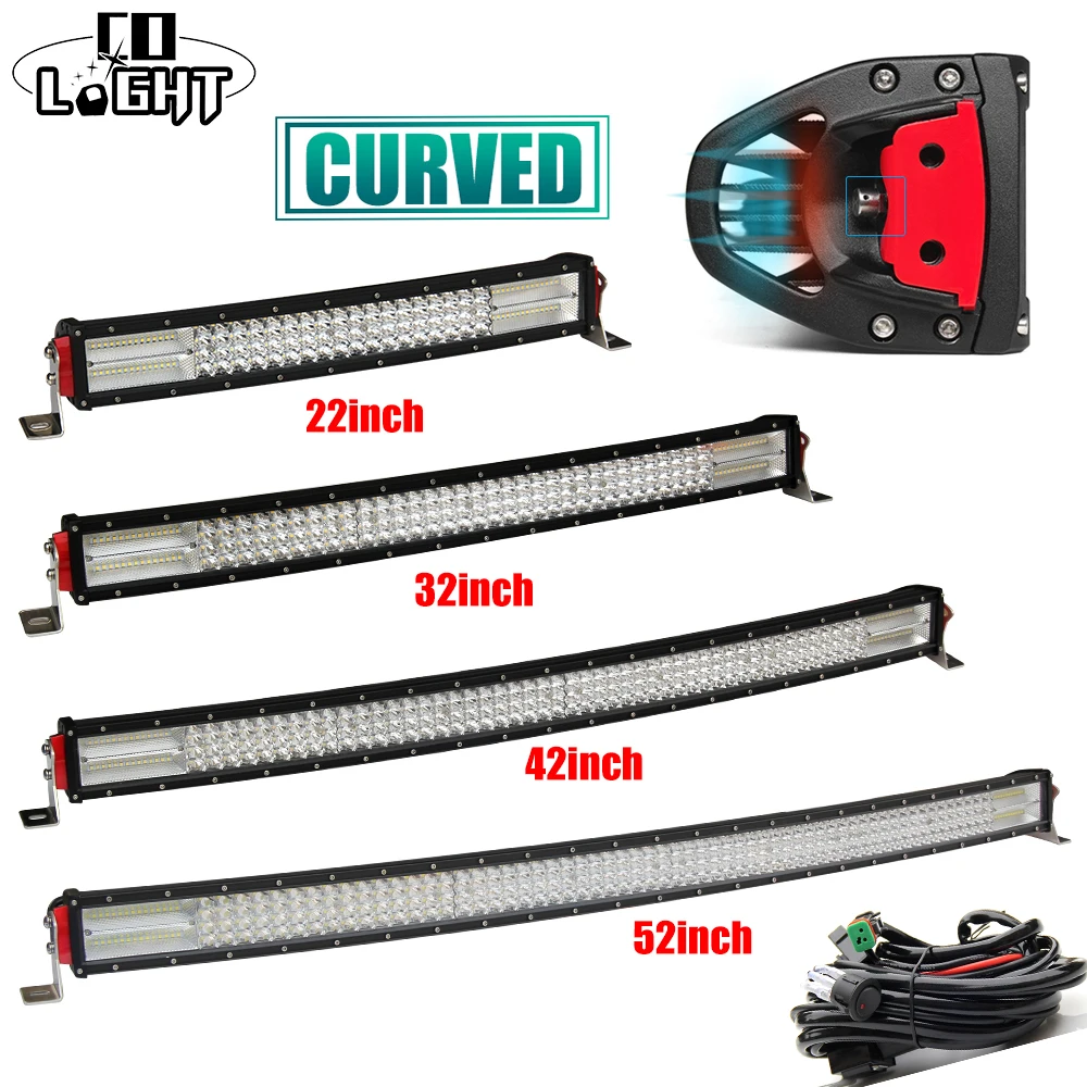 

CO LIGHT Offroad Led Bar 22 32 42 52 inch Curved 12D 4-Rows Combo Beam 6500K for 4X4 Lada Uaz Tractor Truck Bus Mining Farm 12V