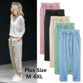 

2019 Wide Leg Pants Harem Pant Female Trousers Casual Spring Summer Loose Cotton Linen Overalls Pants Plus Size Candy Color