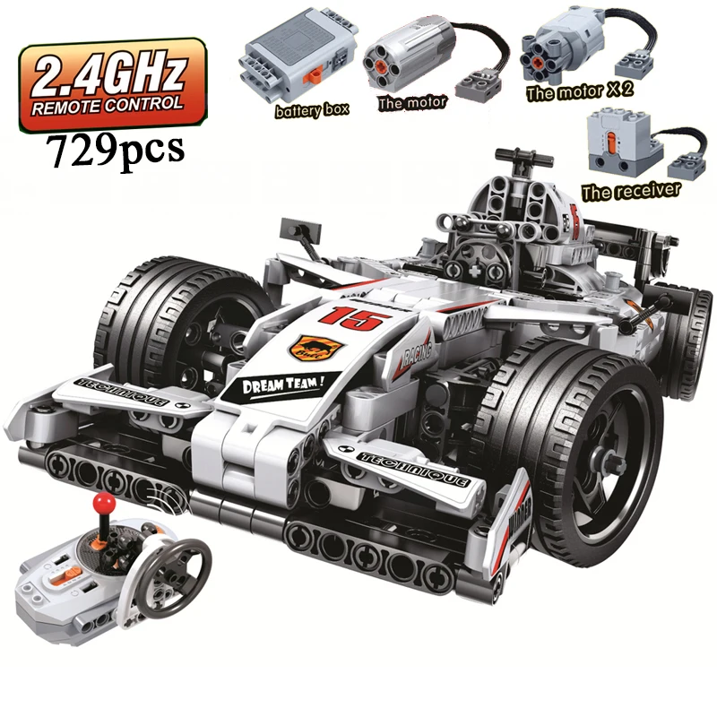 

MOC F1 Racing Car Remote Control 2.4GHz Legoing Technic with Motor Box 729pcs Building Blocks Bricks Creator Toys for Children