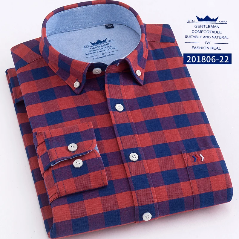 Новое поступление, мужская рубашка с длинным рукавом, хлопок, camisa social, мужские Рубашки, Топы, Оксфорд, мужская рубашка, мужская рубашка в клетку и полоску, 4XL - Цвет: 1806 22 red plaid