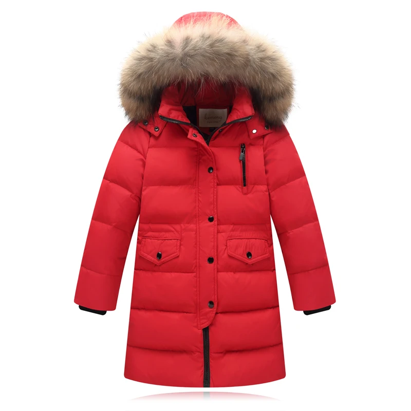 2018 Children Winter Slim Down Jacket Girls Long Sections Thick Down Jacket Kids Boys Fur Hooded Duck Down Coats Outwear Parkas