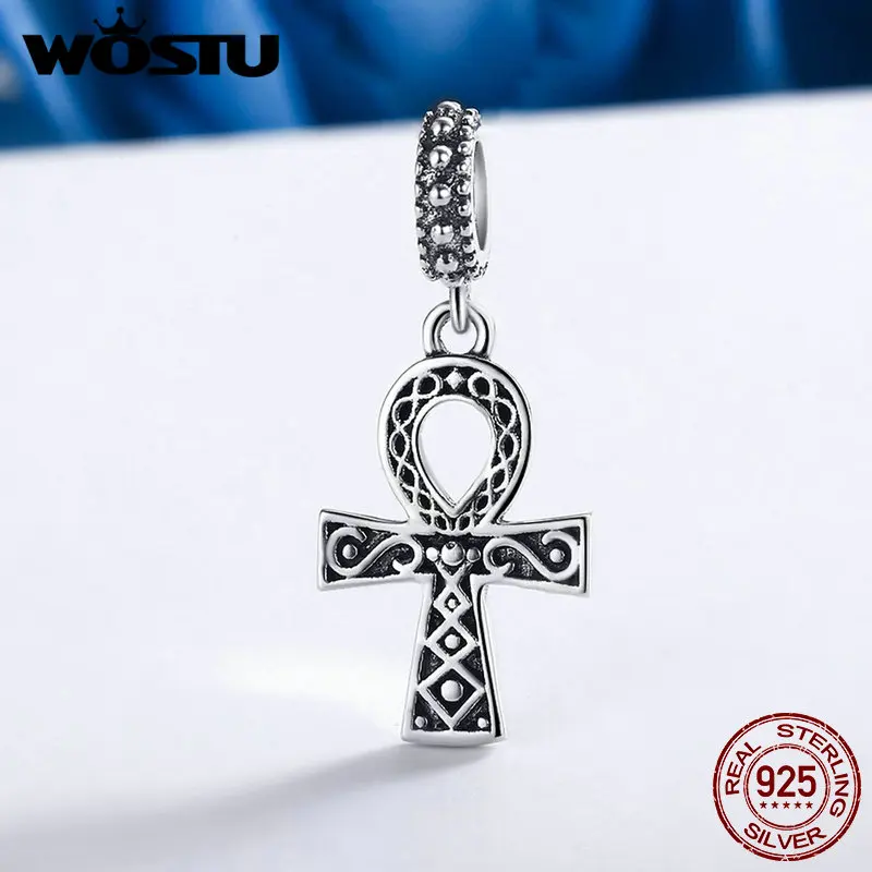 WOSTU Hot Sale 925 Sterling Silver Anka Cross Beads Dangle Fit Original WST Charm Bracelet DIY Fine Jewelry Gift FIC185