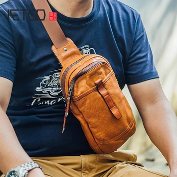 

AETOO Imported head cowhide Men's Chest bag vintage leather crossbody bag Summer carry-on sports pack