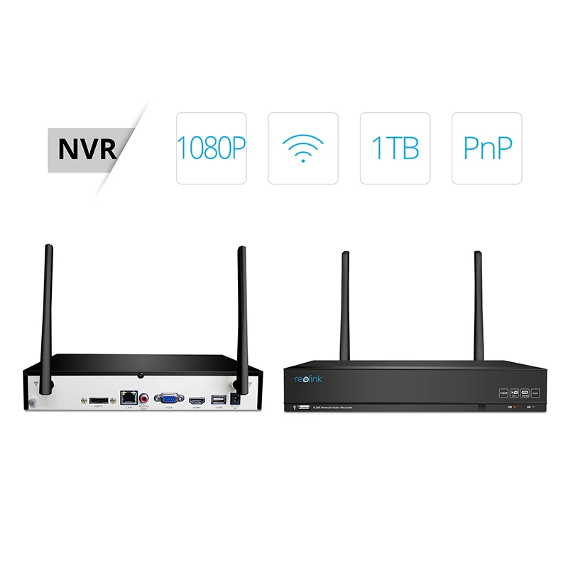 Reolink 1080P беспроводная камера безопасности Система 4Ch WiFi NVR и 2 WiFi камеры наружного видеонаблюдения 1 ТБ HDD RLK4-210WB2