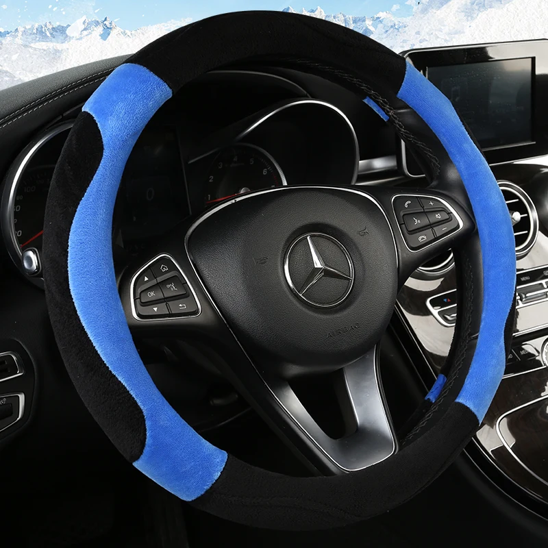 

KKYSYELVA round comfortable warm high-end plush car steering wheel cover