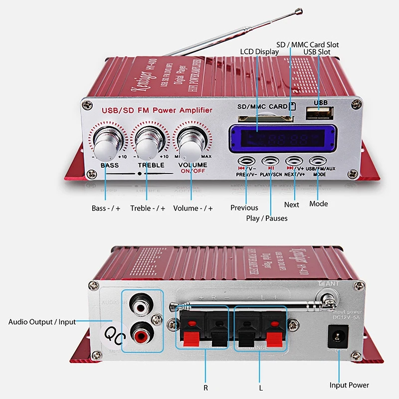 Kentiger Hy-400 Hi-Fi автомобильный стерео усилитель радио Mp3 динамик с Fm ЖК-дисплеем мощный плеер для авто мотоцикла дистанционного управления Contr