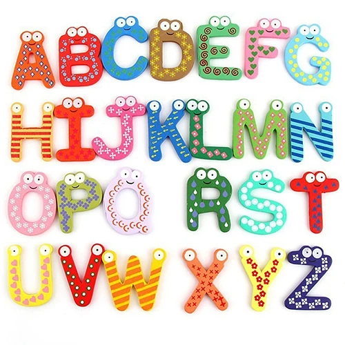 26 Magnetisch Buchstaben A-Z Holz Kühlschrank Magnete Baby Kind Bildung 