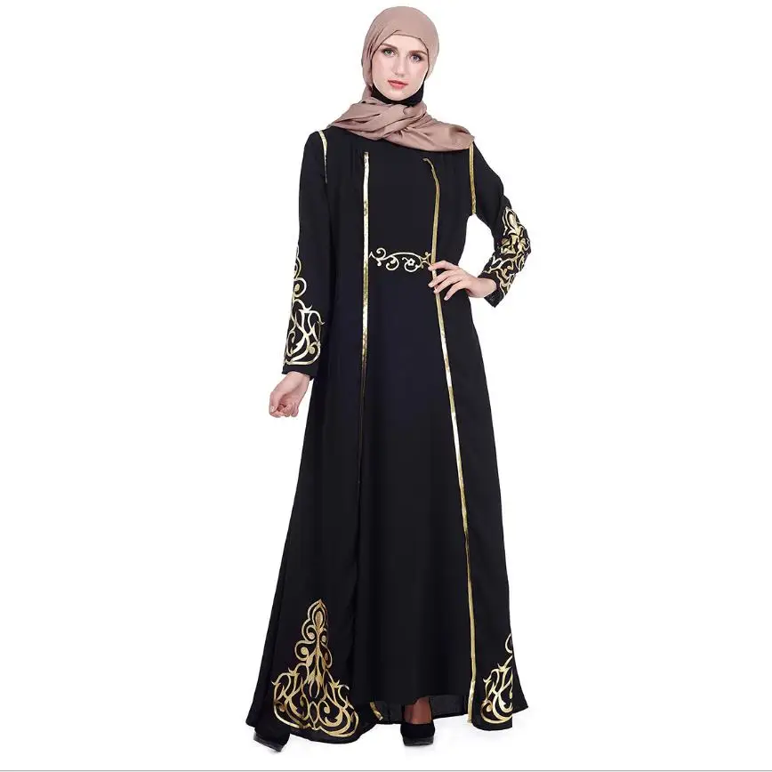 Элегантное Муслима горячее тиснение Абая турецкий Сингапур полная длина две части джилбаб Дубай женский мусульманский исламское платье wq1327