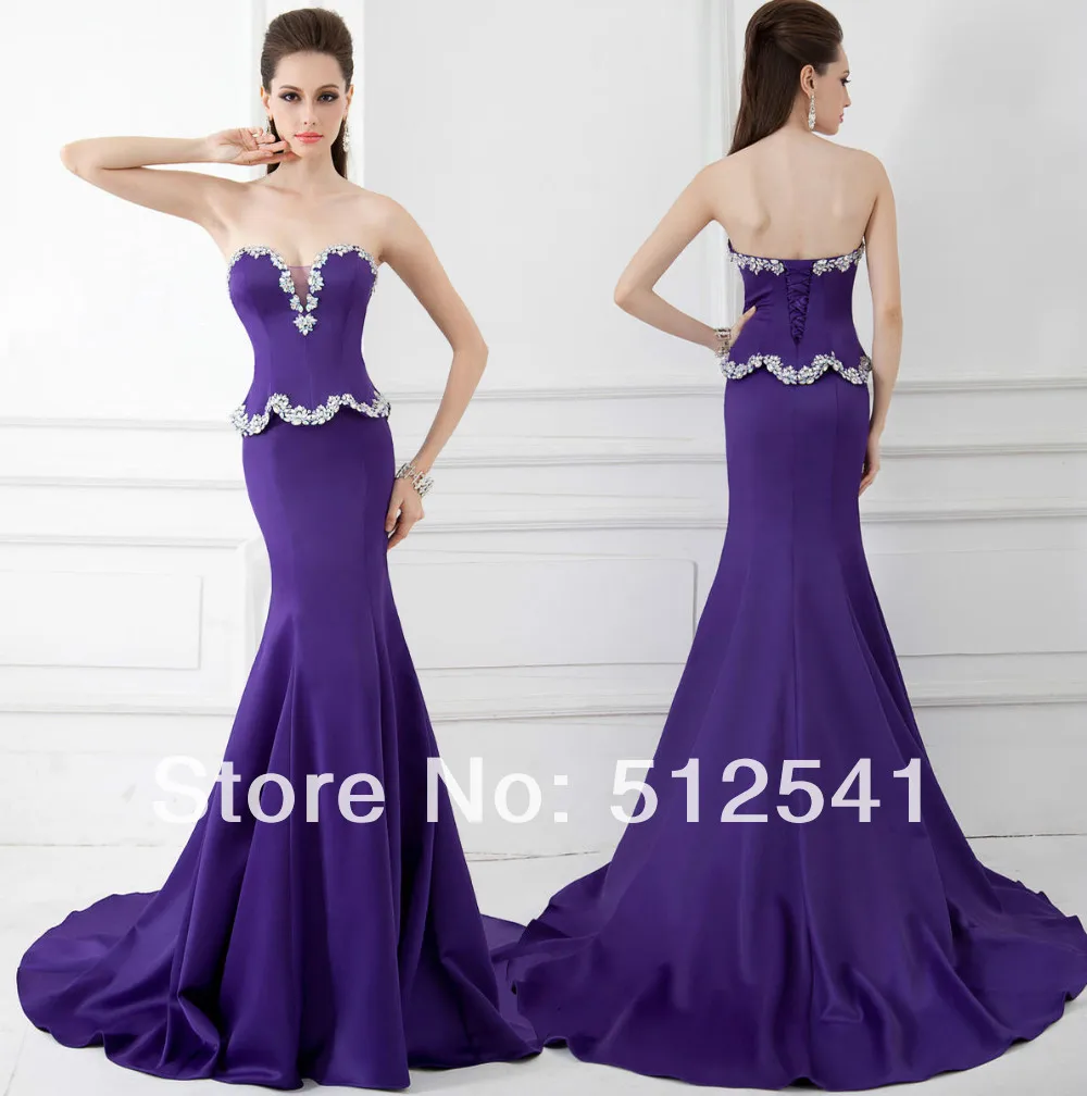 

Wonderful Sweetheart Trumpet Mermaid Evening Dresses Rhinestone Beads Peplum Satin 2014 Formal Gowns yk8R964