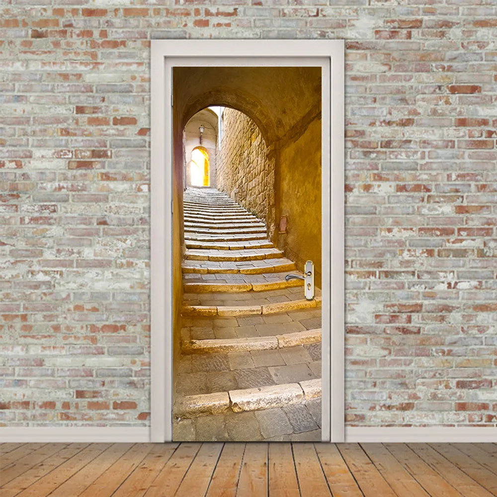 

3D Stone Stairs Door Sticker Bedroom Livingroom Door Renovation Mural New Peel and Sticker Decorative Art Decal on Door