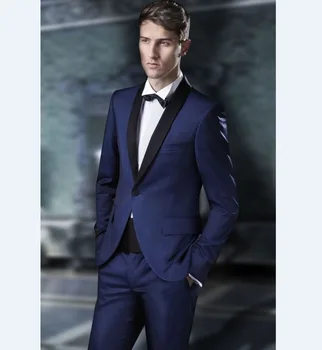 

Custom Made Groomsmen Shawl Black Lapel Groom Tuxedos 2017 Navy Blue Men Suits Wedding Best Man (Jacket+Pants+Tie+Hankerchief)