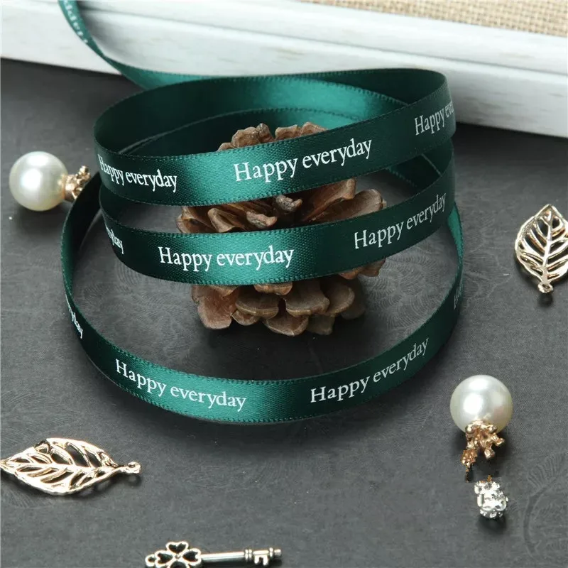 

1cm 3/8" Letter Printed " Happy everyday" Polyester ribbon Christmas Ribbons Decorative Gift Packing Wedding Crafts 1 meters/lot