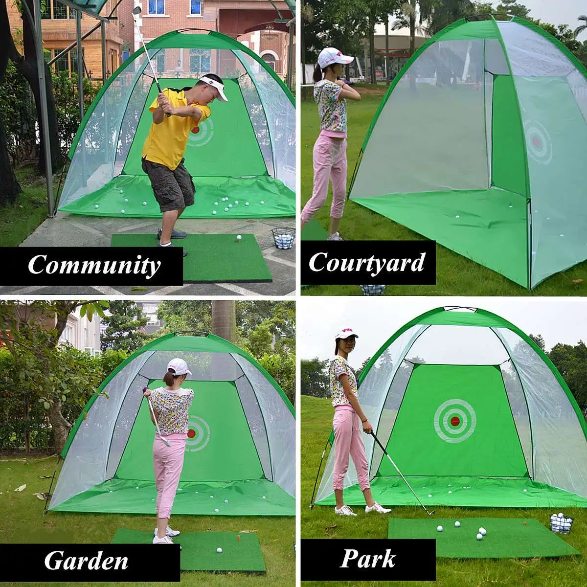 

Foldable Golf Hitting Cage Practice Net Trainer + Training Aid Mat + Driver Iron 1m/3m Practice Backyard Office Outdoor Durable