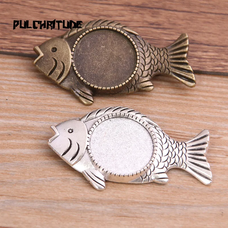 2pcs 20mm Inner Size Two Color Fish Animal Toothed Brooch Cabochon Base Setting Charms Pendant | Украшения и аксессуары
