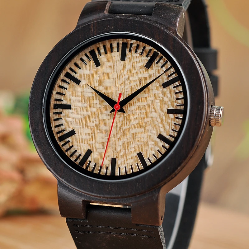 BOBO BIRD Men Ebony Wood Watches Bamboo Quartz Watch Male Brand Luxury WristWatch in Gift Box