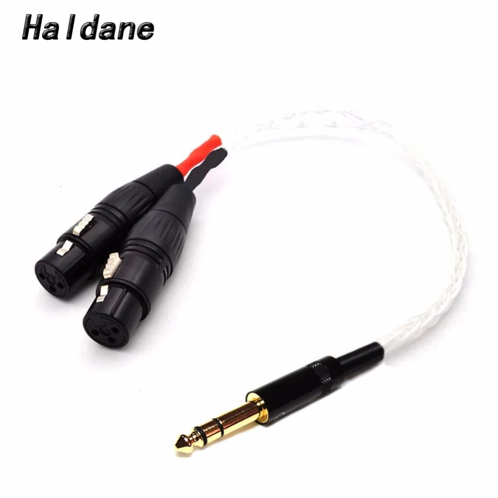 

Free Shipping Haldane Dual 3-Pin XLR Female to 1/4" 6.35mm Plug Audio Adapter Cable 8-cores 7N OCC Silver plated Audio Cable