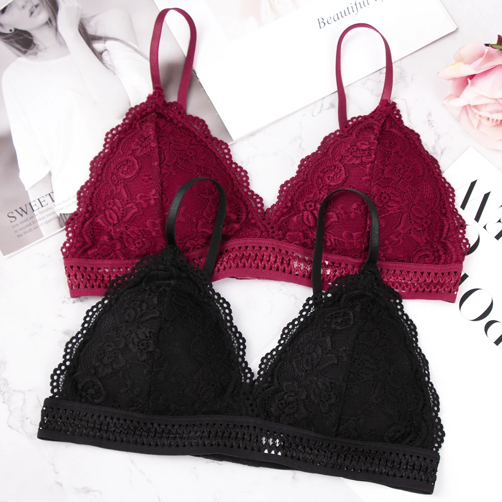 

Women Sexy Bra Thin French Style Bralette Lace Wireless Triangle Cup Women Lingerie Soft Bra Seamless Underwear Deep V Girls