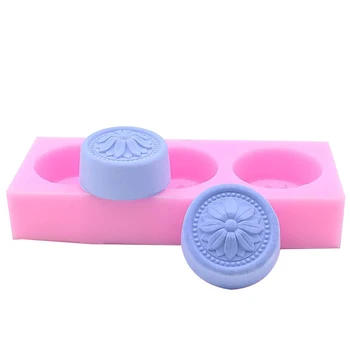 

Food Grade 3 Cavities Silicone Mold Round Flower Soap Mold Wax Mold Decorating Chocolate Sugar Molds