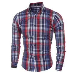 Хлопковая Повседневная рубашка с длинными рукавами, мягкая удобная рубашка в клетку с отложным воротником, Camisa Masculina