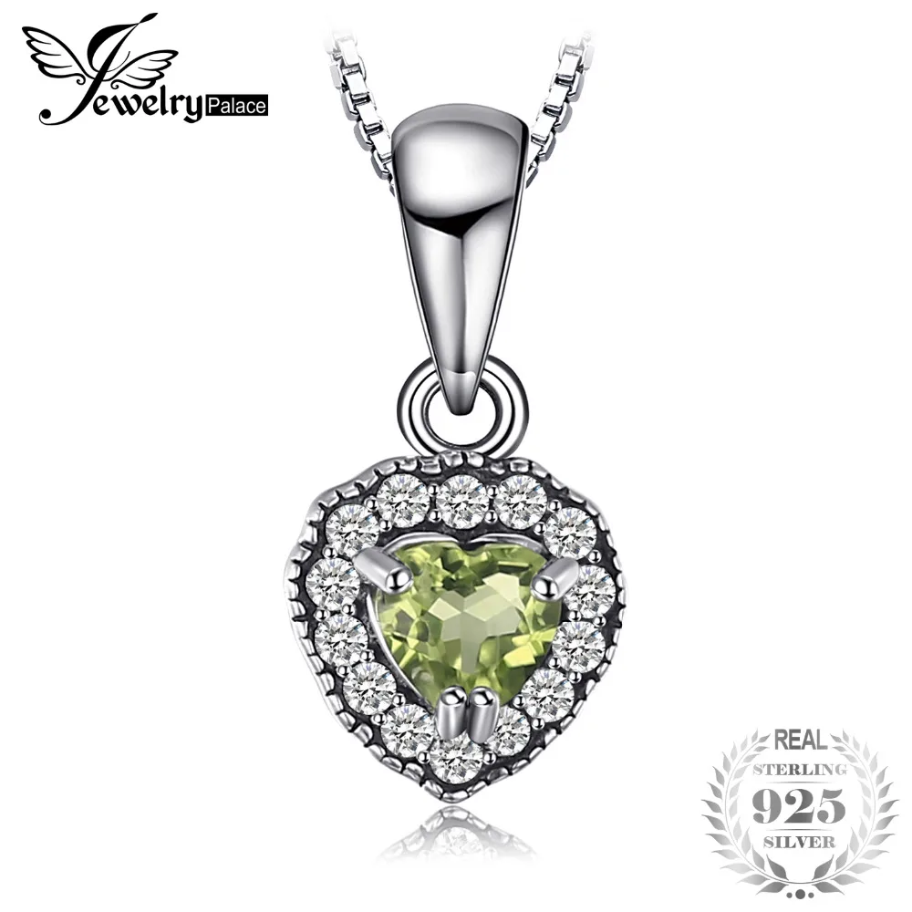 

JewelryPalace Heart 0.35 ct Natural Peridot Necklace Pendant S925 Sterling Silver 45cm Chain Necklace For Women Fine Jewelry