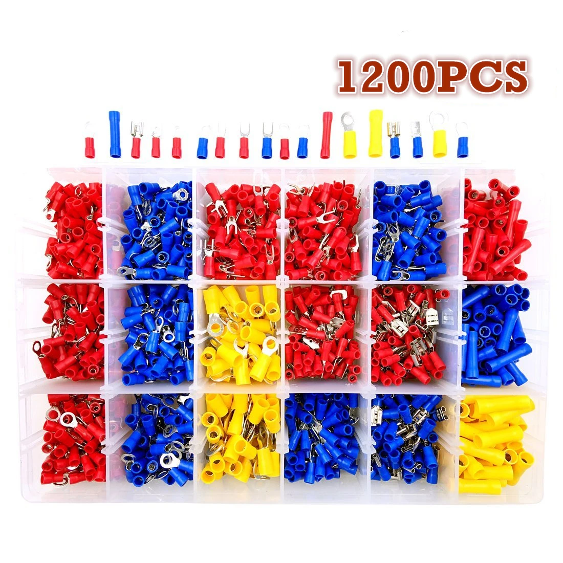 1200Pcs/Set 22 10AWG Assorted Electrical Wire Crimp Terminals Red Blue