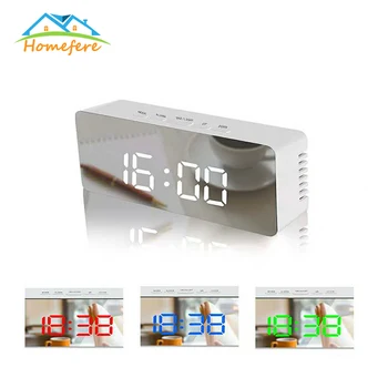 

Mirror LED Digital Clock Image Smartphone Charging Desk Alarm Bedside Table Clock Calendar Table Decoration