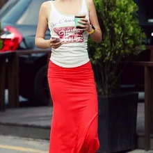 50 шт./партия Federal Express быстро Женская длинная юбка длинная с разрезом сбоку Хлопок Высокая талия эластичная Модальная однотонная повседневная юбка