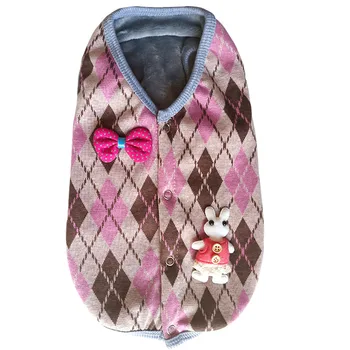 

Pet Dog Cat Winter Warm Vest Sweater Clothes With Cute Bow Kont/Cartoon Decoration Rhombic Grid Pattern Pet Clothing