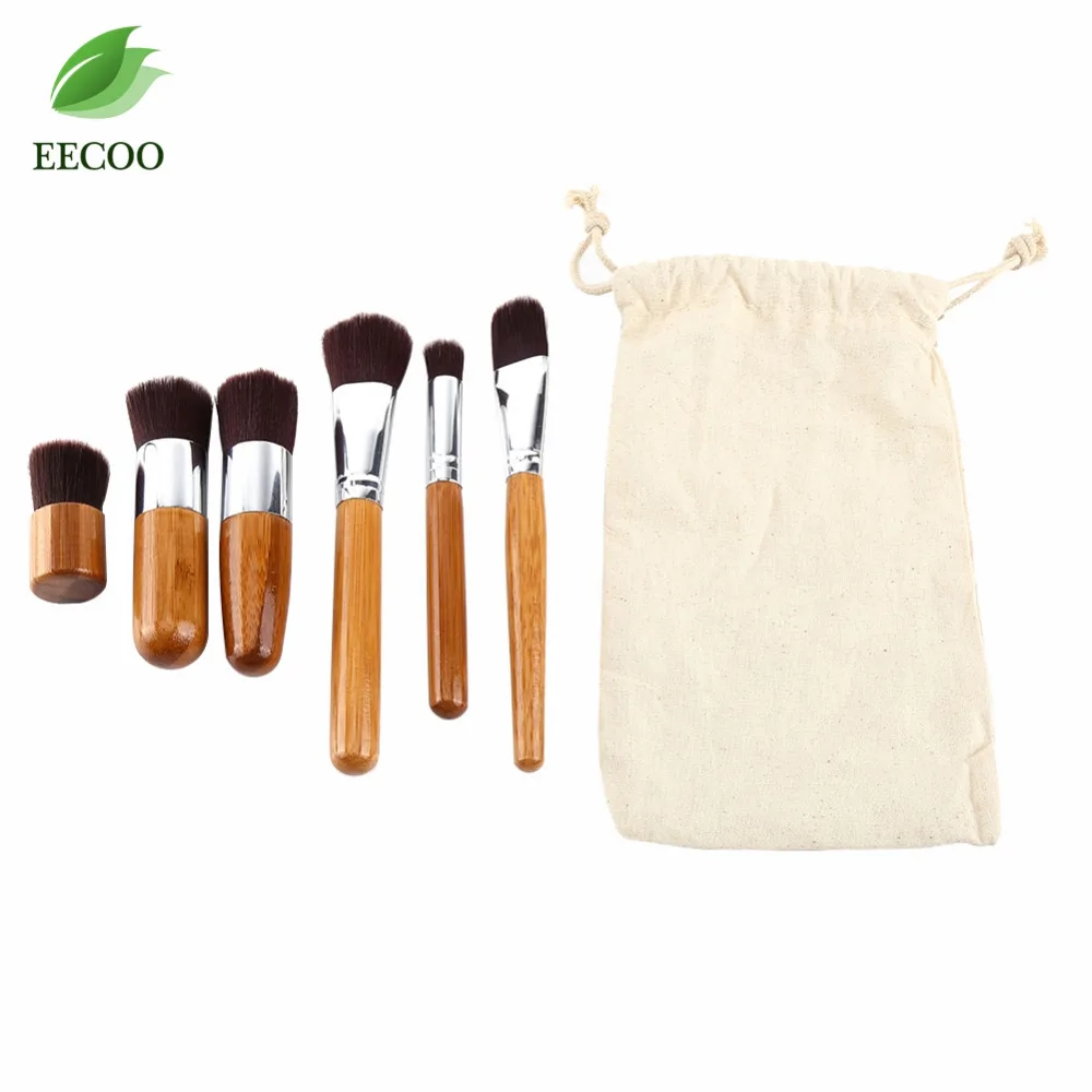 

Pro 6PC Nature Bamboo makeup brushes Set Eye Shadow Foundation Concealer Power Blusher make up brushes with Bag pincel maquiagem