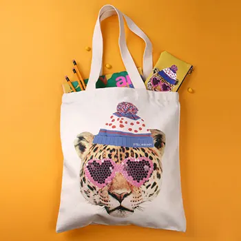 

Casual Canvas Women Daily Shopping Tote Bag Animal Print Large Capacity Recycling Grocery Hand Bag