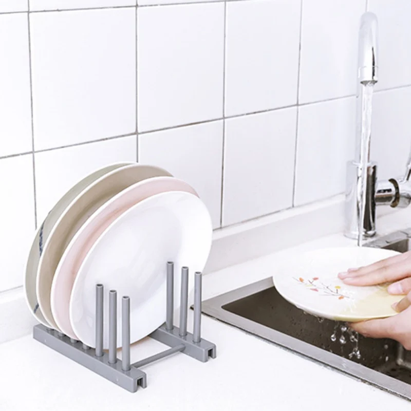 Kitchen Racks White Plastic Dish Lid Holder Kitchen Supplies Storage Rack Drain Holder Storage Organizers New