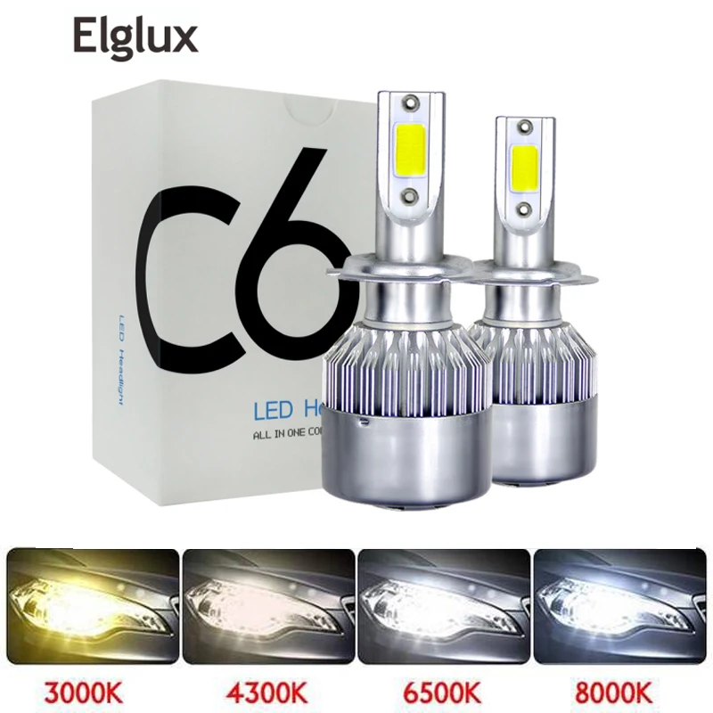 Светодиодные лампы для Фар H4 H1 H3 H7 H11 HB3/9005 HB4/9006 чипы COB 72 Вт 7600Lm 6000K 12В 24В