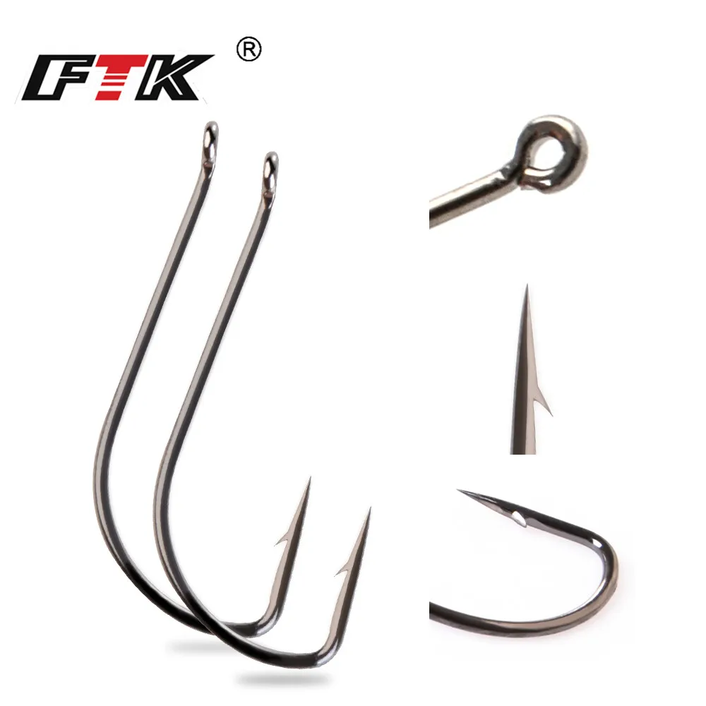 

FTK High Carbon Steel Fish Hooks 8Pcs-10Pcs/Pack size 5#-16# Carp Hooks Super Needle Point and Ring Eye SODE For Fishing Tackle