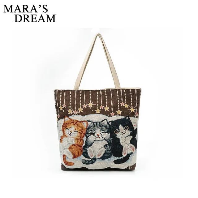 Mara S Dream Fashion Women Canvas Handbag Cute Cat Liques Travel Mara S Dream Fashion Women Canvas Handbag Cute Cat Liques Travel Shoulder Bags Causal Lady Handbags Female