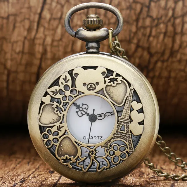 Carino Cavo Rilakkuma Parigi Torre Eiffel Modello Vinatge Orologio Da Tasca Con Carino Cavo Rilakkuma Parigi Torre Eiffel Modello Vinatge Orologio Da Tasca Con