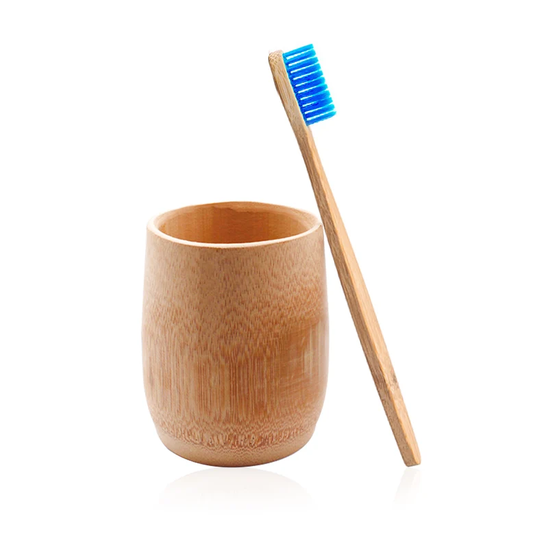 Зеленая натуральная чистая бамбуковая зубная щетка ручной работы Экологичная мягкая щетина бамбуковая зубная щетка для взрослых с бамбуковая чашка - Цвет: Blue with cup