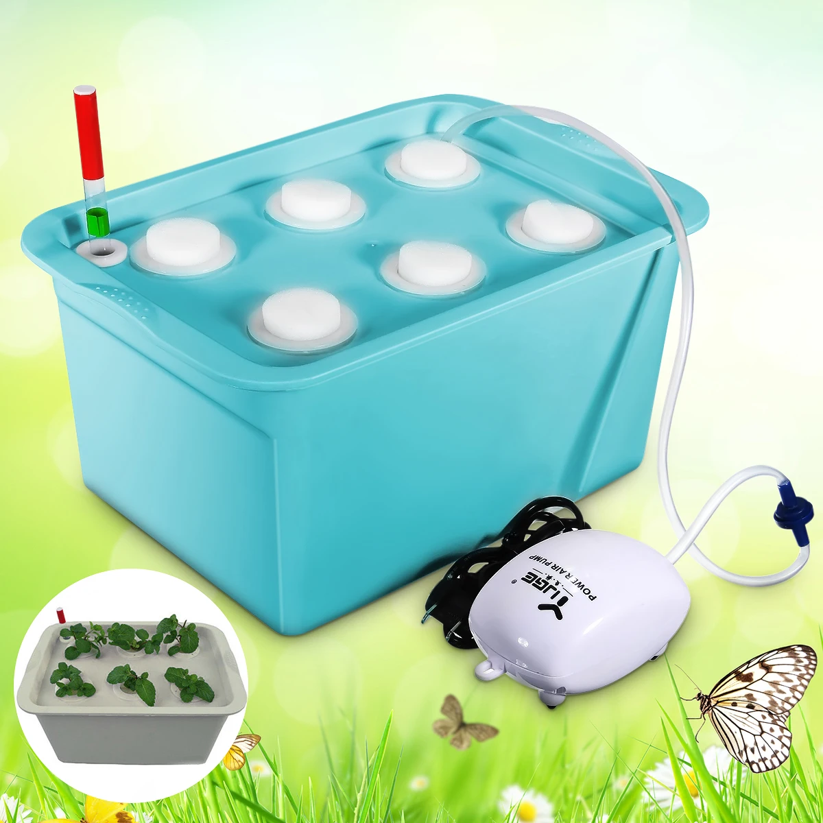 6 Holes Nursery Pots Plant Site Hydroponic Systems Indoor Garden Soilless Cultivation Plant Seedling Grow Kit Planters 110V