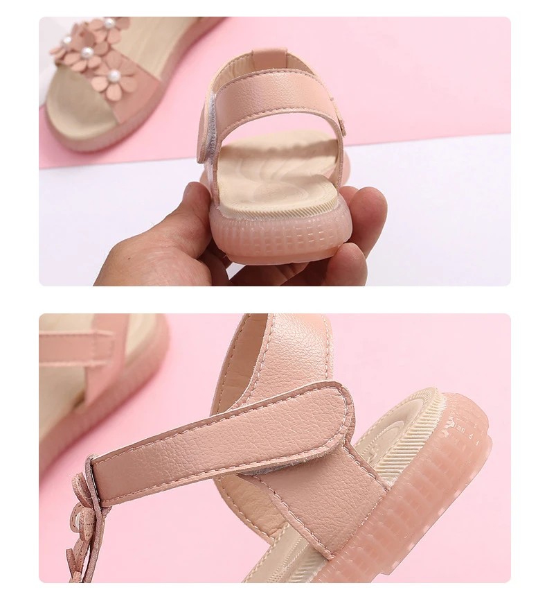 Цветок летние босоножки для девочек новые детские туфли Нескользящие мягкие с открытым носком, на плоской подошве детская пляжная обувь