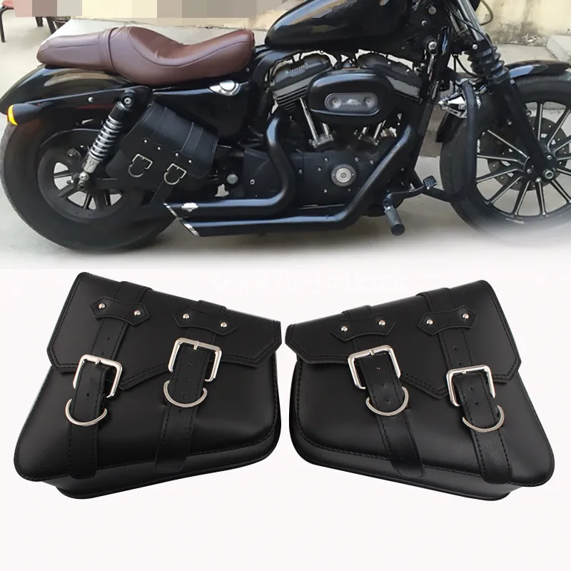 

Black PU Leather Motorcycle Side Saddle Bag Fit For Harley XL 883 1200 Softail Left & Right Side